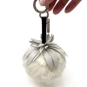 Fendi Pineapple Bag Charm - White Fur & Leather (like new)
